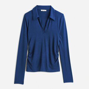 Side-Cinch Long-Sleeve Polo Top NWT